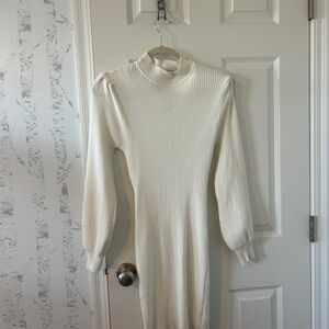 Maternity Elegant Cream Ribbed Knit Dress